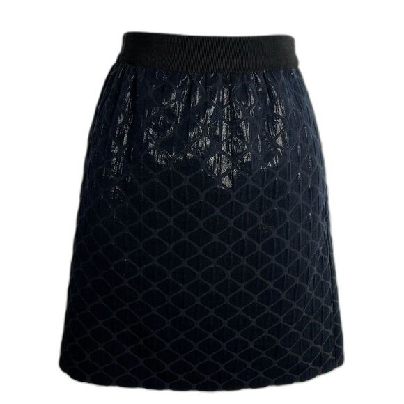 Loft Shiny Textured A-Line Skirt Women's Size 6 Navy Blue Metallic Side Pockets - Picture 1 of 12